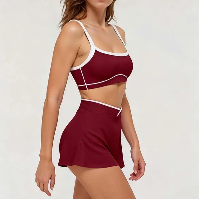 2 Pieces Women's Nude Yoga Set Bra Skirt Tracksuit Running Fitness Sports Set Slim Fit High Waist Beautiful Back Suit