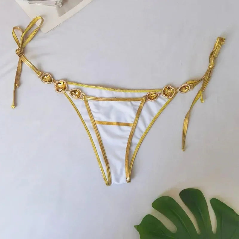 Halter Crystal Rhinestone Diamond Bikini 2025 Female Swimsuit Women Swimwear Two-pieces Bikini Set High Cut Bathing Suit Swim