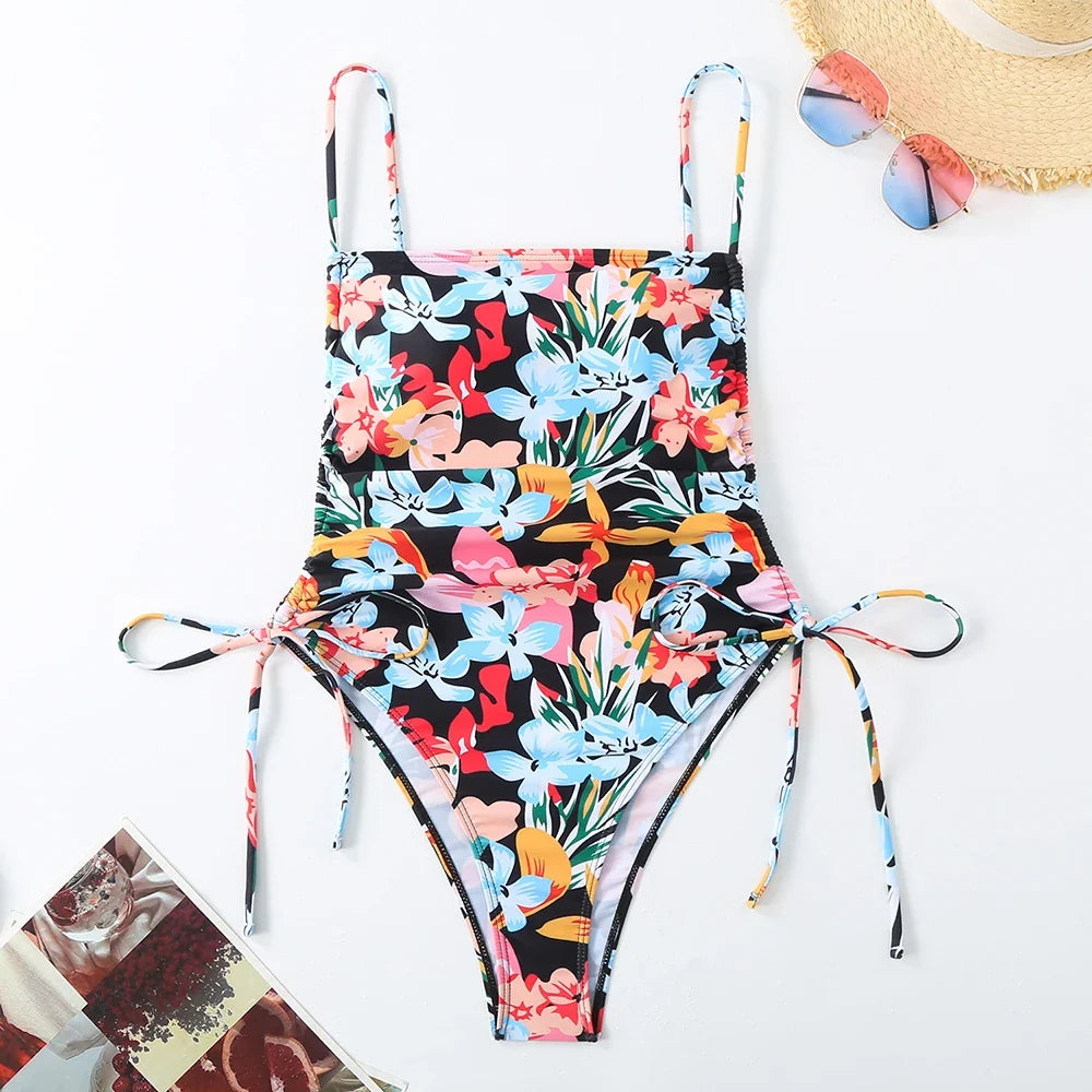 2026 Floral String One Piece Swimsuit Backless Sexy Swimwear Women Bathing Suit Female Swimming Summer Beachwear Bodysuit