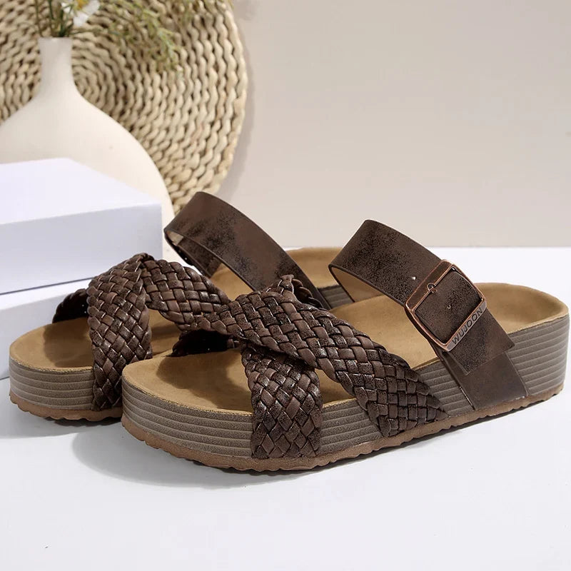 Summer All-Match Plus Size Slippers for Women 2025 Solid Wedges Slip-On Slippers Women Comfortable Buckle Strap Woman Sandlas