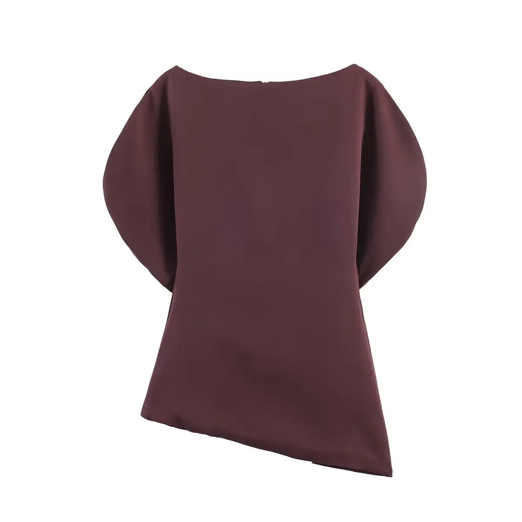 Women's Fashionable Elegant Versatile Puff Sleeve Top Women Boat Neck Puff Sleeve Hem Blouse Solid Color Slim Fit Top ASH4