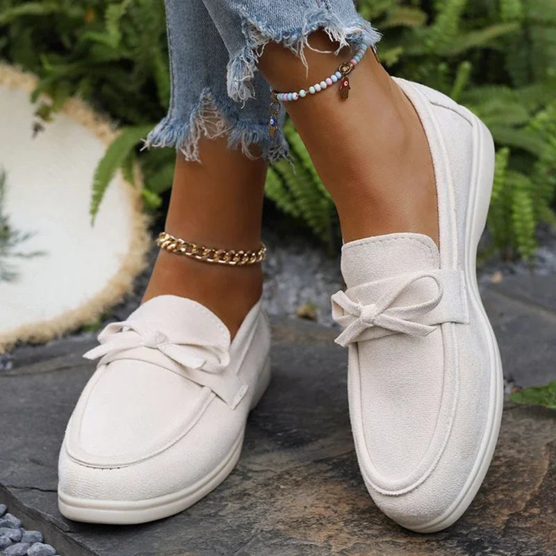 Solid Color Faux Suede Flat Shoes Women Spring Autumn Plus Size Bowknot Flats Woman Round Toe Non Slip Casual Shoes Female