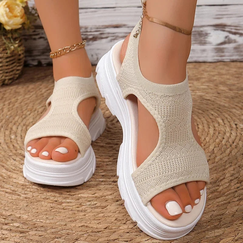 Summer Hollow Out Platform Sandals Women Fashion Open Toe Arch Support Sandal Woman Thick Bottom High Heel Sports Sandals Female