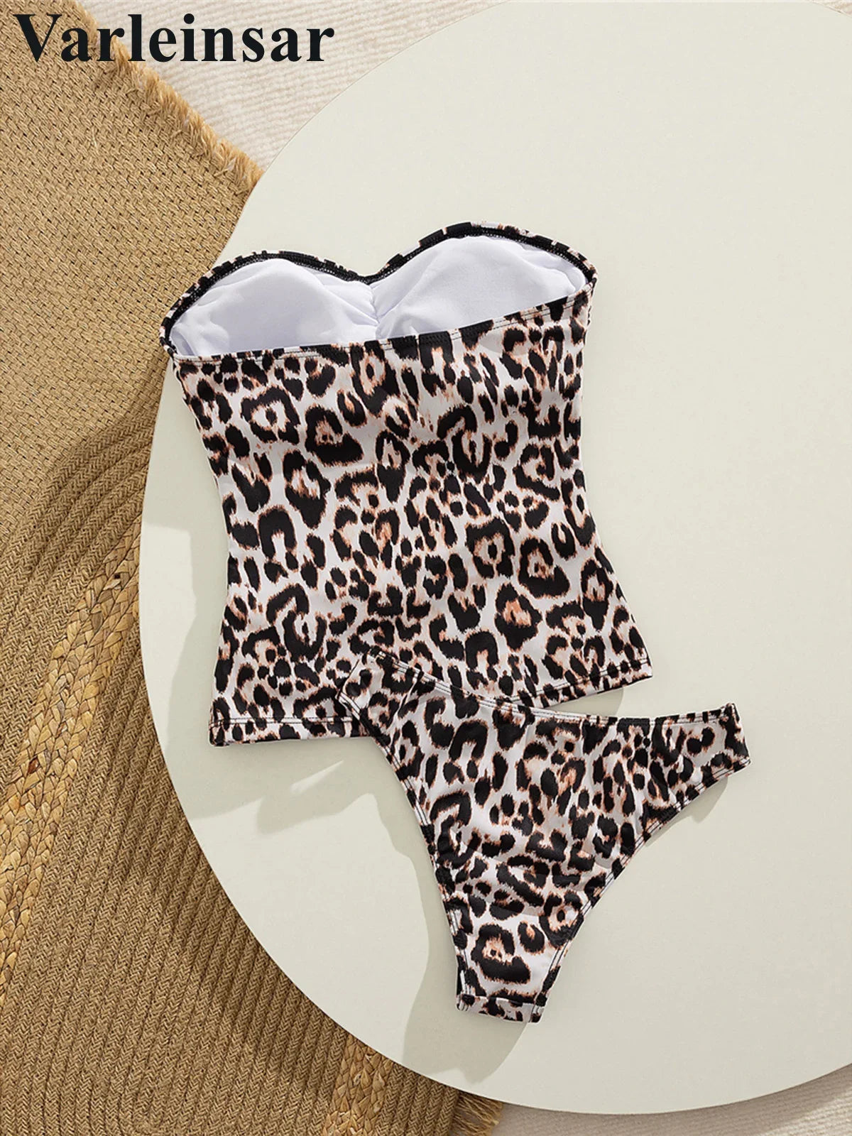 S - XL Leopard Tankini Bandeau Bikini Female Swimsuit Women Swimwear Two-Pieces Bikini Set Padded Bather Bathing Suit Swim V7524