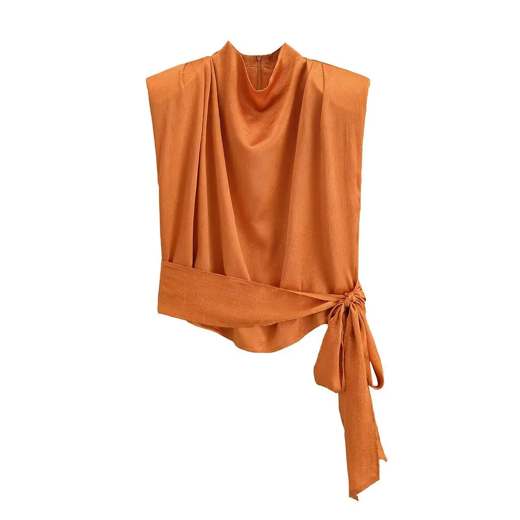 Women's Fashionable Casual Silk Satin Texture Knot Satin Sleeveless For Women Neck Design Shoulder Elegant Party Top Casual 9RIK