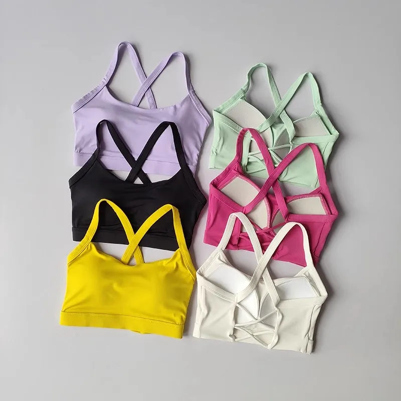 Women's Cross Strap Yoga Sports Bra Shock-Absorbing Slimming Waist Camisole Vest Integrated Fitness Bra for Yoga