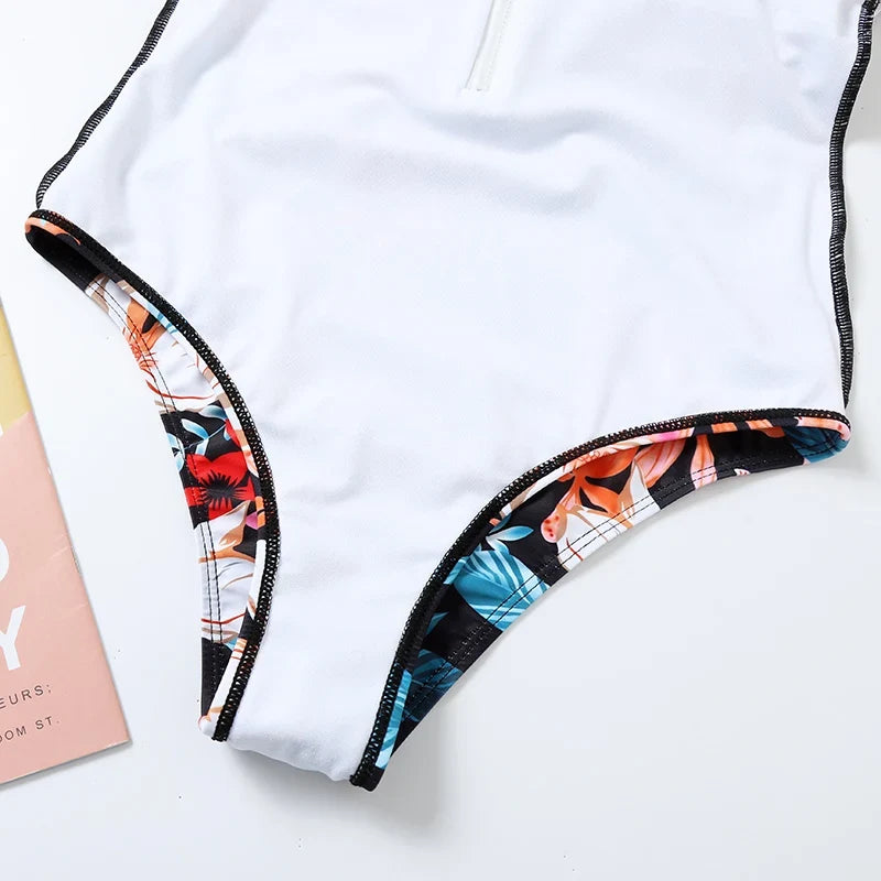 2026 Printed Zipper Swimsuit One Piece Sexy Swimwear Women Floral Bathers Bathing Swimming Swim Suit Female Beachwear