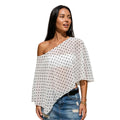 Women's Summer Off Shoulder Chiffon Poncho Tops Dot Print Sheer Asymmetrical Cover-up for Party