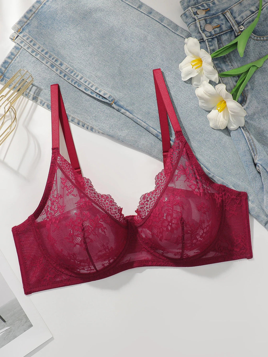 Women's sexy embroidered lace plus size bra with steel ring gathering push up breathable and comfortable lingerie MR2964