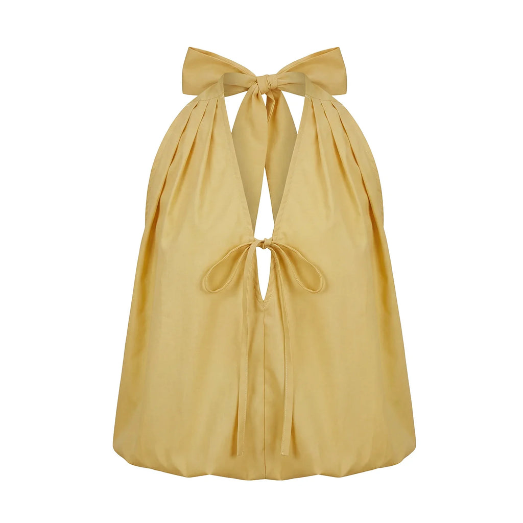 Women Fashionable Solid Color Summer Halter Tops Deep V Neck Sleeveless Backless Bubble Hem Vest