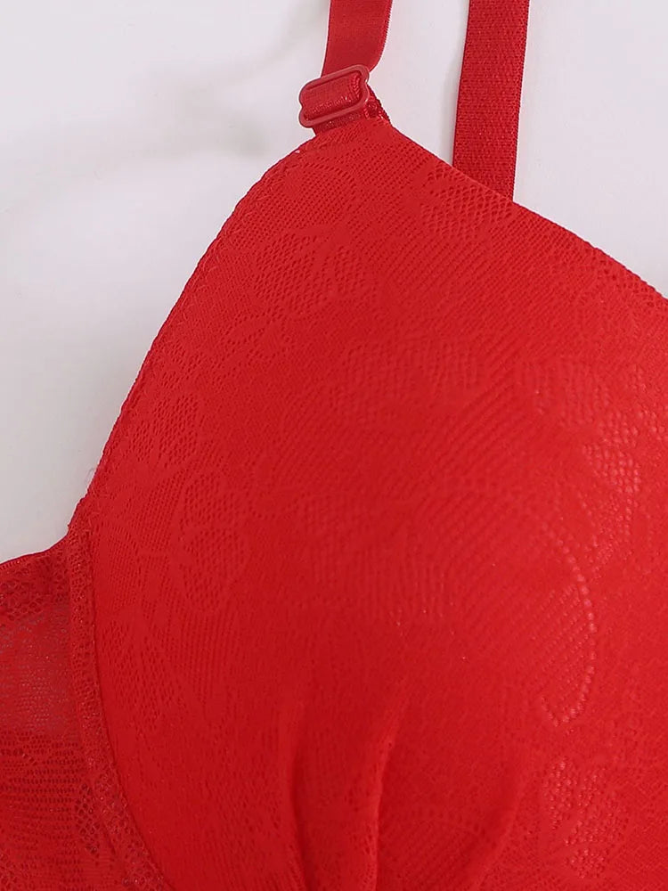 Beautiful Design Sexy Red Underwear Lace Underwire Back Buckle Bras Crop Top Shapewear Plus Size Women's Clothing A5100