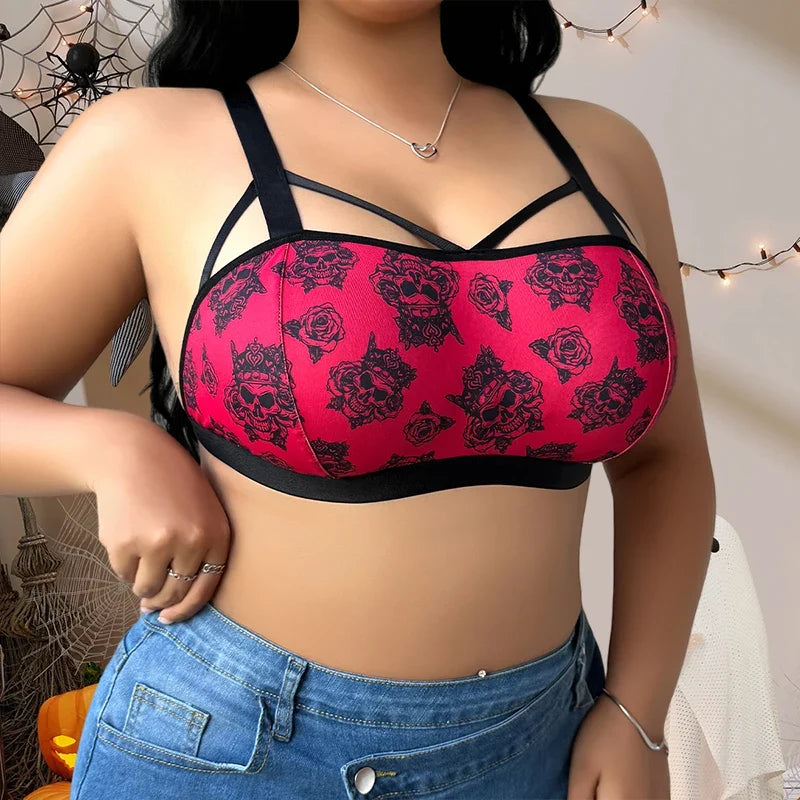 1pcs Plus Size 1XL-4XL For Big Breast Female Underwear Thin Unlined Sexy Lingerie Breathable Brassiere Print Decor Women's Bras