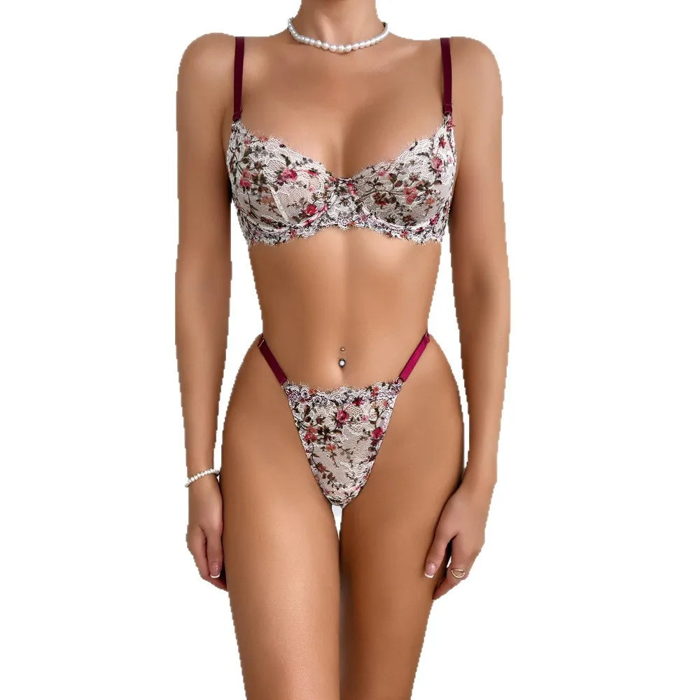 French retro lace underwear set sexy push-up bra erotic underwear
