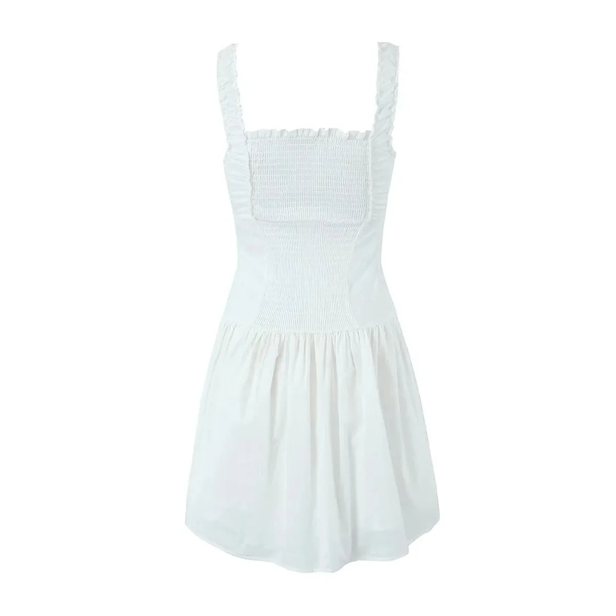 Foridol Bowknot Smocked White Short Dress Women Summer Cotton Mini Sleeveless Tank Sundress Beach Chic Buttons Dress for Petite