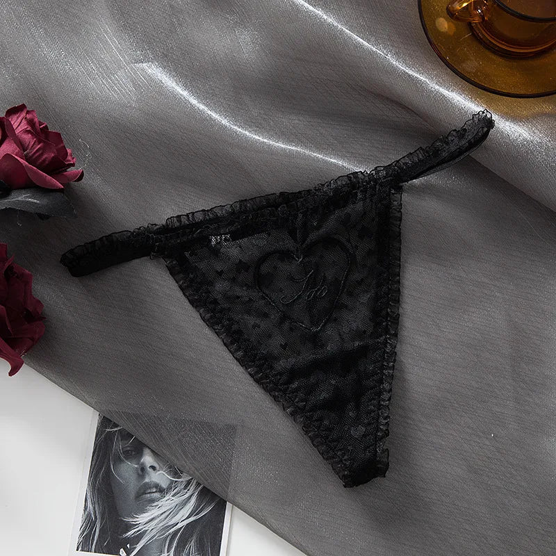 Embroidery Heart Sexy Girls Panties Women Briefs Thong Lace G String Underwear Thin Transparent Female Low Waist Lingerie