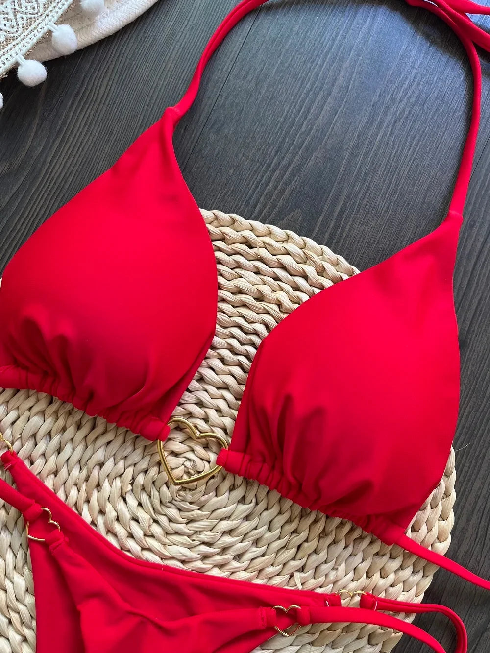 Women's Solid Color Sexy Bikini Set 2-piece Split Beach Swimsuit Red