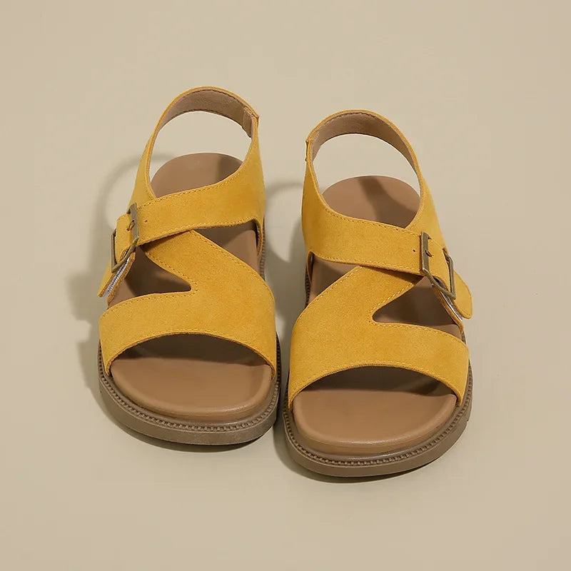 Women Sandals Summer New Solid Color Open Toe Flat Casual Slippers Buckle Fashion Outdoors Beach Sandals Sandalias De Mujer