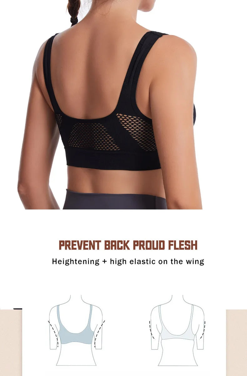 Sports Bra Women Hollow Mesh Gym Jogging Crop Top Female More Size Tops Yoga Fitness Vest Sujetador Push Up Sport Bras for Women