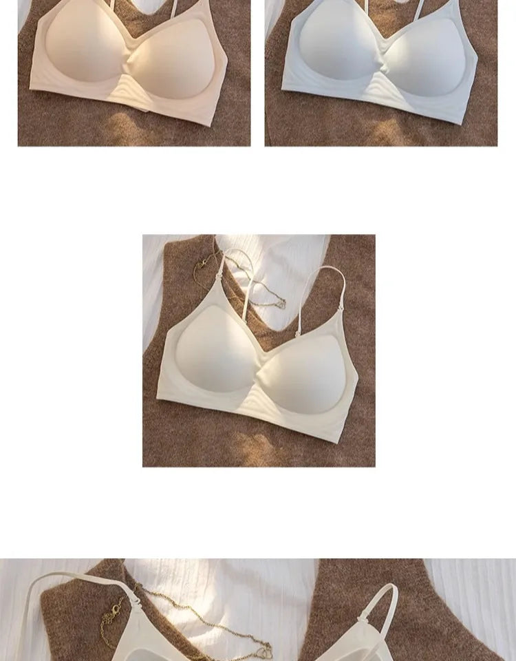 Summer Seamless Crop Top Bra Small Chest Gathered Thin Straps Back Accentuating Bralette Beachwear Light Support Wirefree AU