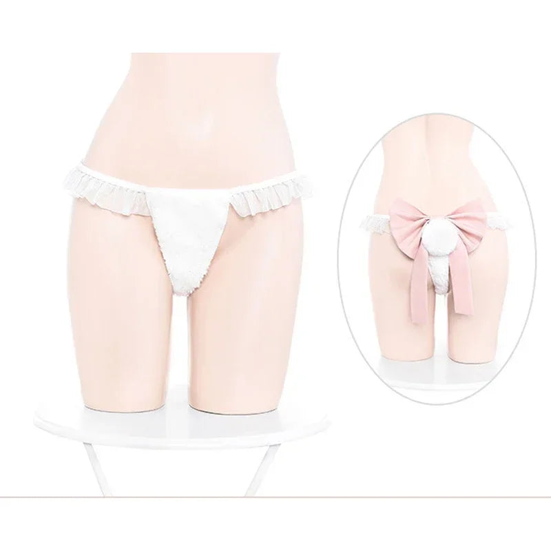 Bunny Girl Cosplay Sweater Underwear Women Sexy Lingerie White Plush Rabbit Ear Bra and Panties Suit Exotic Outfits Costumes