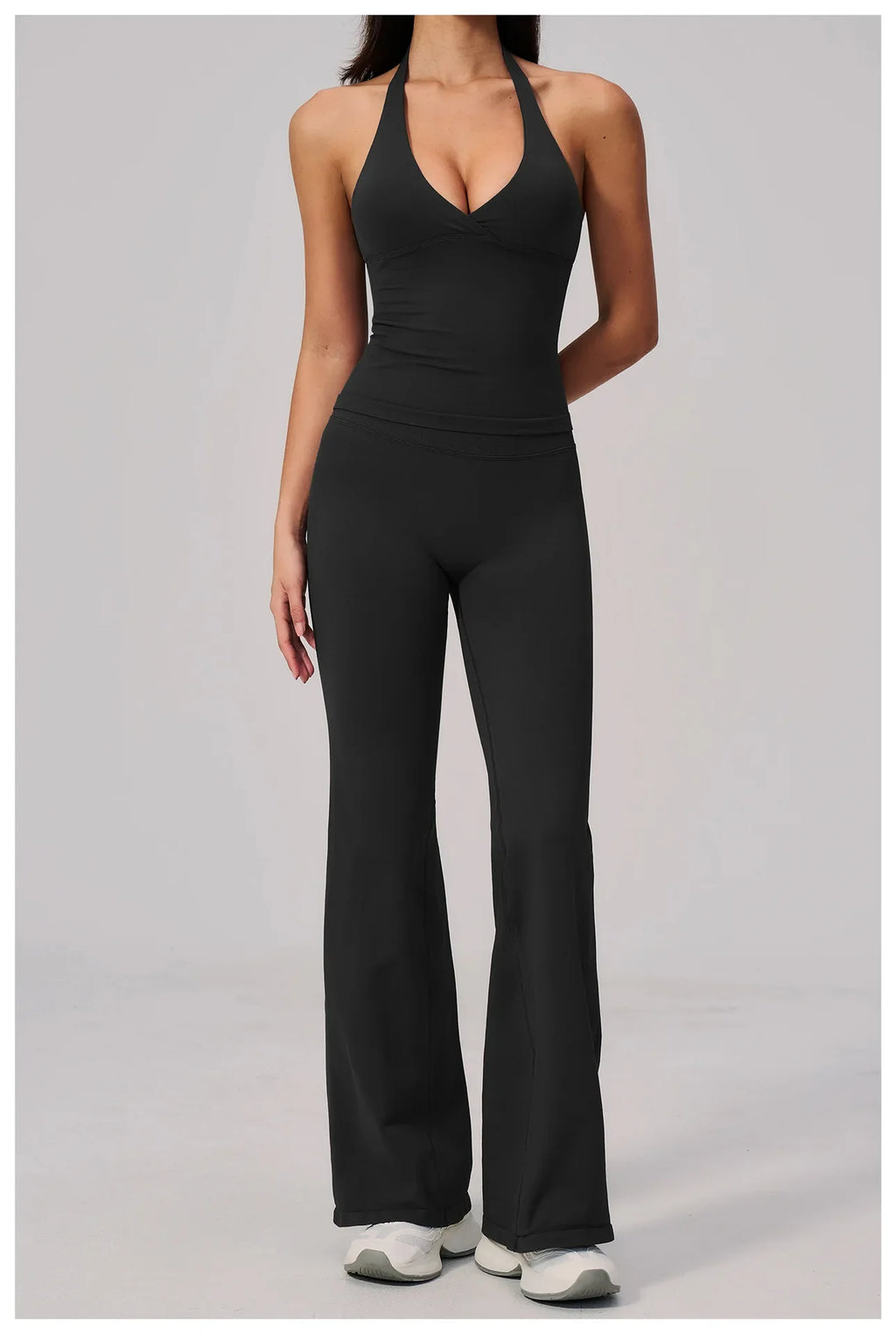V-neck Yoga Sets Women Seamless Slimming Sports Tank Top High Waist Wide Leg Pants Fitness Suit Outwear Gym Running Tracksuit