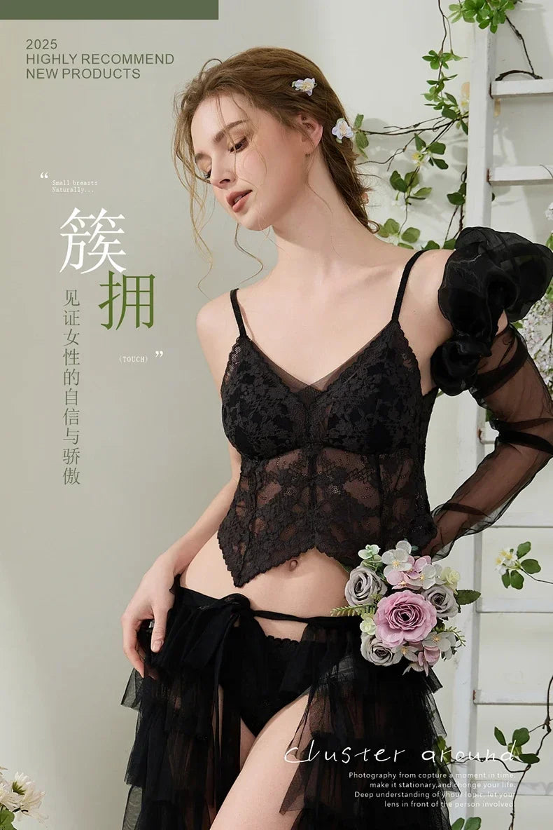 Summer French Lace Halter Bra Set Pure Sensual Beachwear Lightweight Mesh Bralette Backless Wirefree Comfort AU MOYISU Sexy Bra