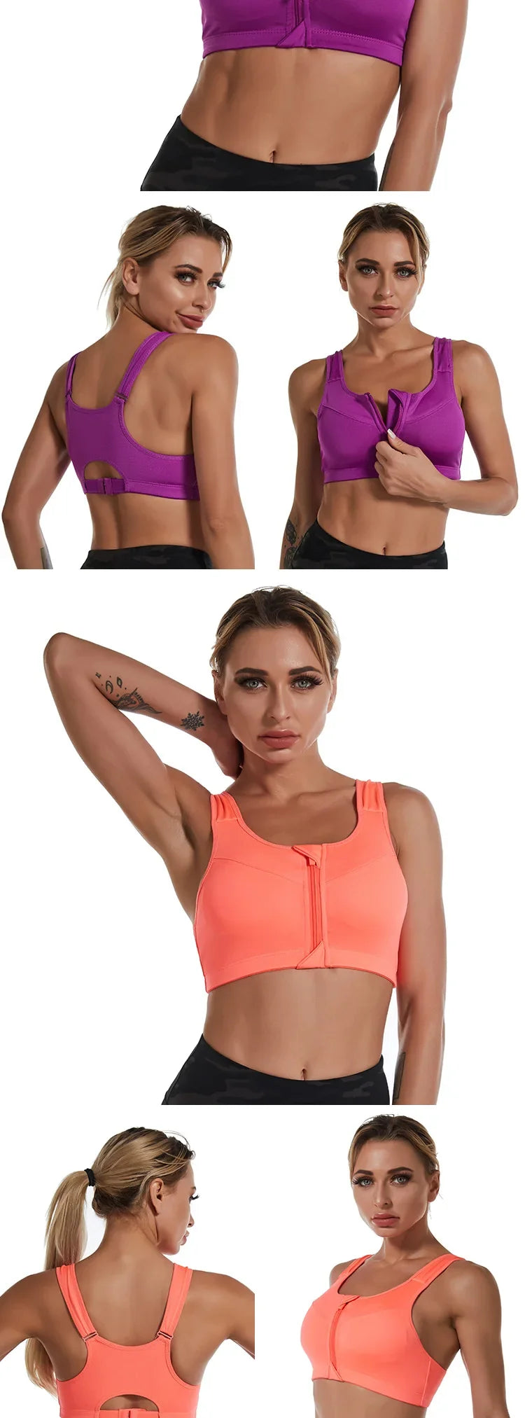 Sports Bra Women Front Zipper Push Up Gym Jogging Crop Tops Female Yoga Fitness Shockproof Vest Sujetadores Sport Bras for Women