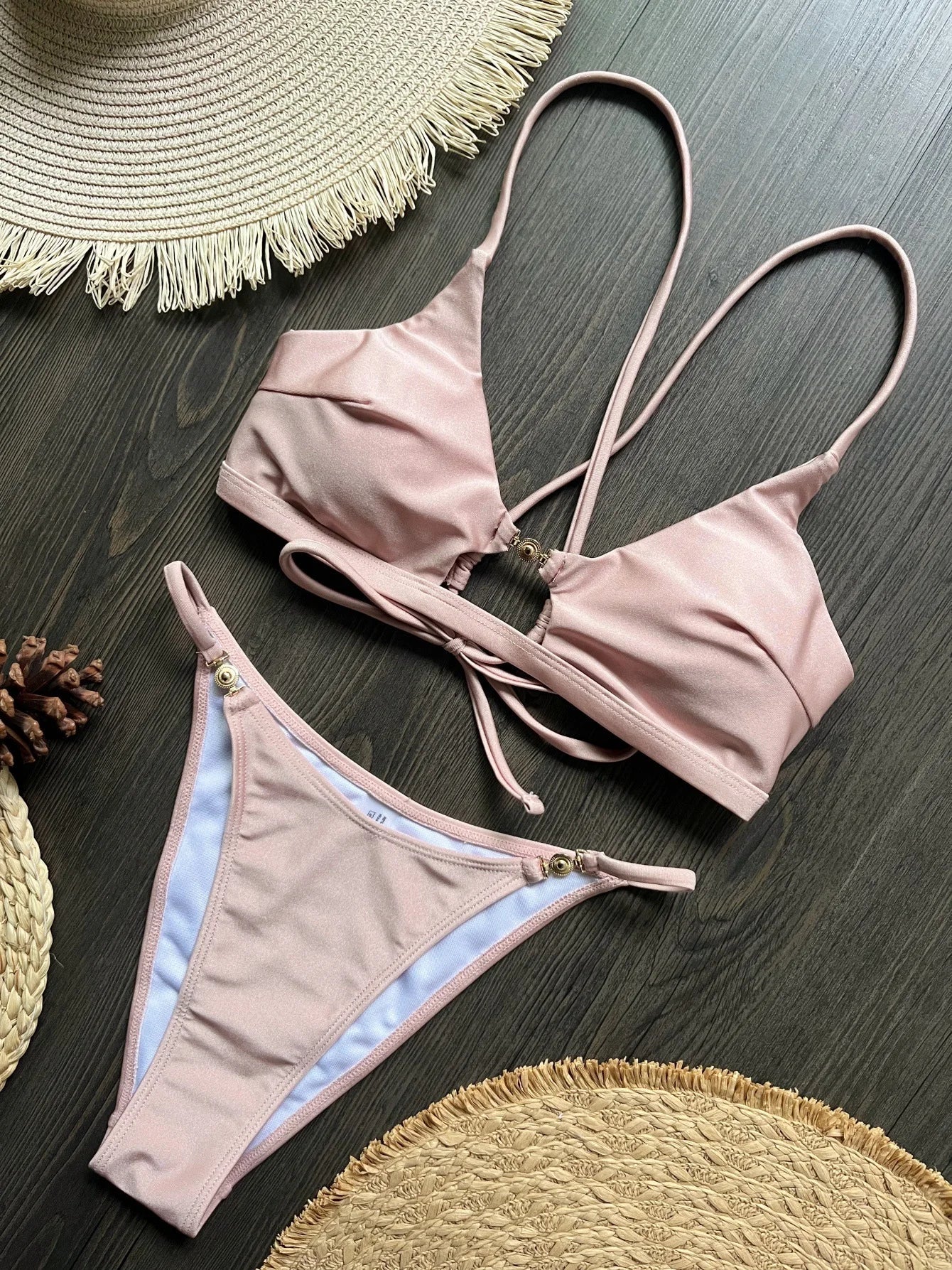 Cross Back Hollow Out Bikini Female Swimsuit Women Swimwear Two-pieces Bikini Set High Leg Cut Bather Bathing Suit Swim Lady