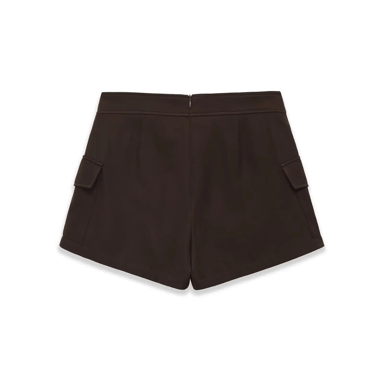 Women's Workwear Skirt-pants Dark Brown Wrap Design Cargo Skort With Pockets For Women High Waist Summer Shorts Elegant 56S3