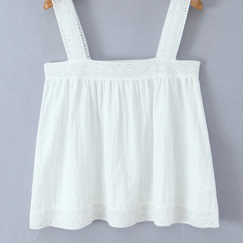 New Style Vacation Casual Lazy Style Pure White Simple Basic Lace Camisole Backless Deep V Suspenders Sleeveless Charming XNKI