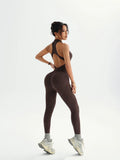 Women Seamless Yoga Jumpsuit Workout Bodysuit Tummy Control Butt-Lifting Gym Clothes Sleek Sportswear Striped Athletic Outfit