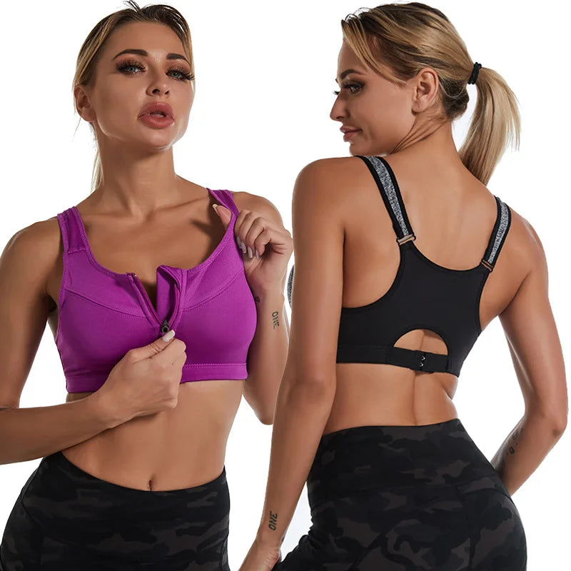 Sports Bra Women Front Zipper Push Up Gym Jogging Crop Tops Female Yoga Fitness Shockproof Vest Sujetadores Sport Bras for Women