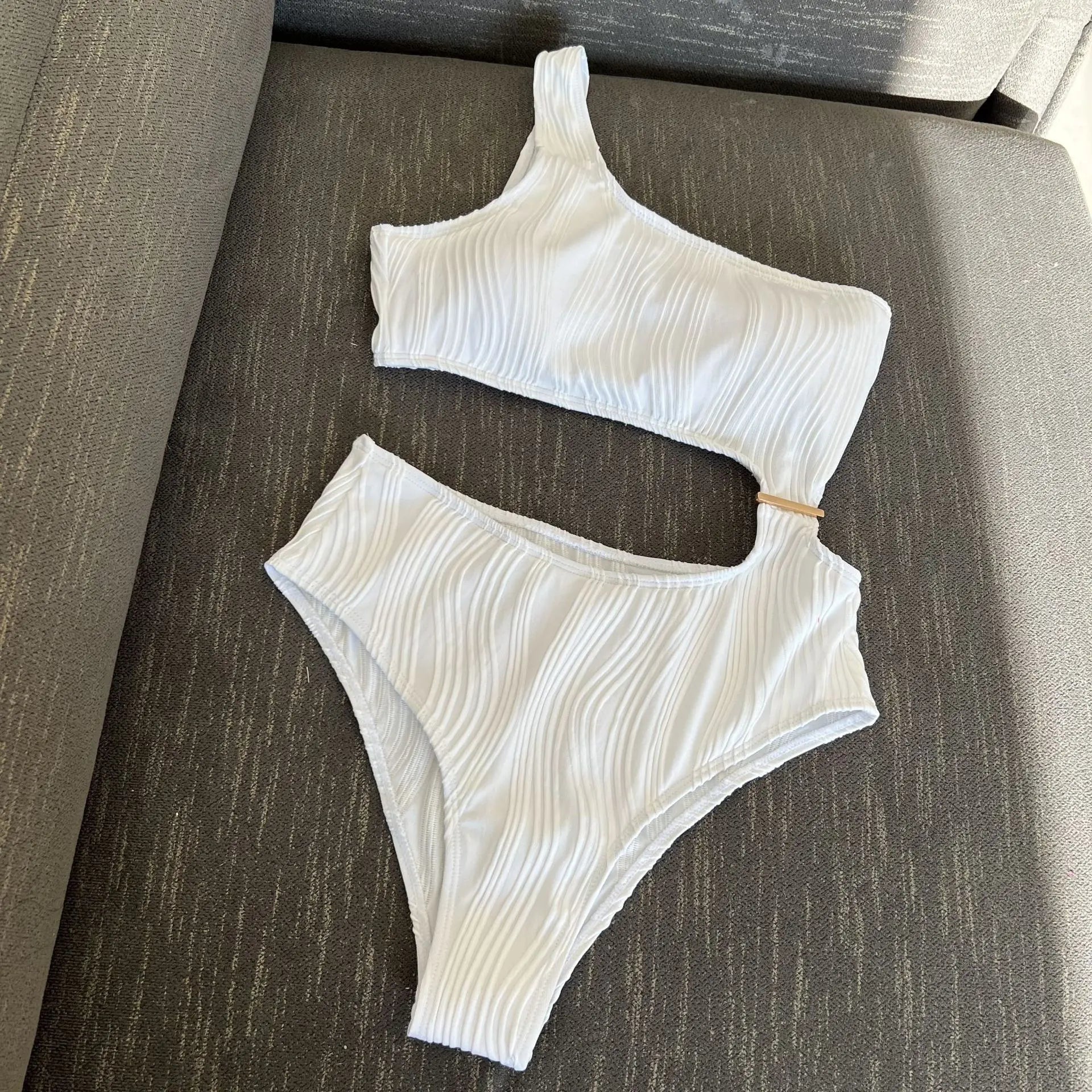 Wrinkled Asymmetric One Shoulder Female Swimwear One Piece Swimsuit Women Monokini Bather High Cut Out Bathing Suit Swim Lady