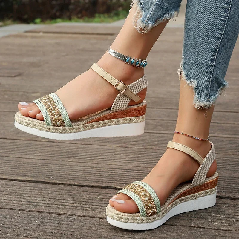 Zoki Plus Size Ankle Buckle Wedge Sandals for Women 2025 Summer Non Slip Beach Shoes Woman Lightweight Platform Sandles Female