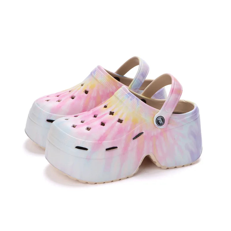 Leopard Platform Clogs for Women Closed Toe Chunky High Heel Sandals Woman New Summer Street Beach Slides Girls Fashion Slippers