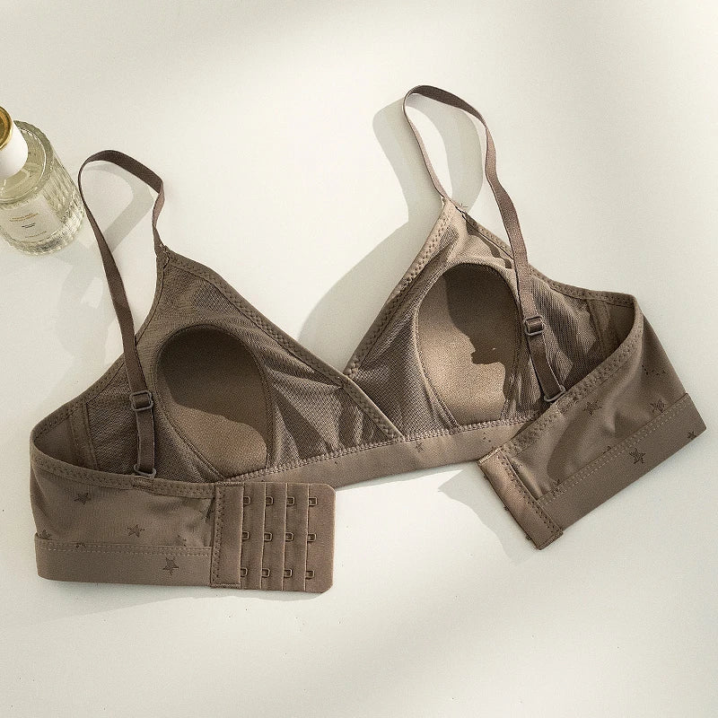 French Triangle Bra Small Bust Rabbit Ear Cup Anti-Protrusion Wirefree Comfort Summer Thin Lace Push Up Gathering Bralette S-XL