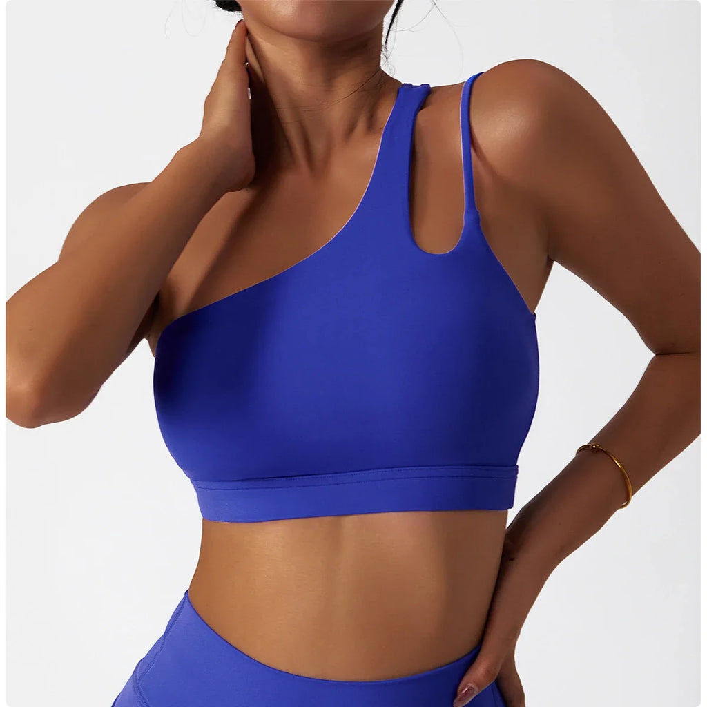 Comfort Single Strap Yoga Bra Chest Pad Running Sports Bra Gym Top Women Stretch Pull Up Underwear Women Vest Fitness Tank Top