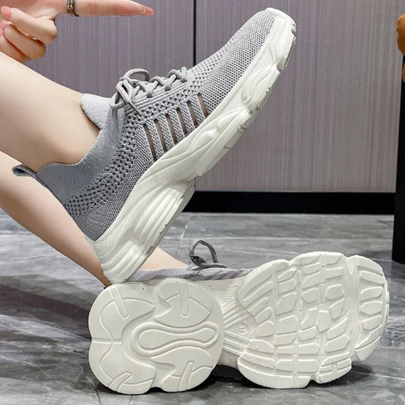 Casual Solid Thick Platform Sneakers for Women Spring 2025 Autumn Breathable Mesh Sports Shoes Woman Outdoor Lace Up Mujer