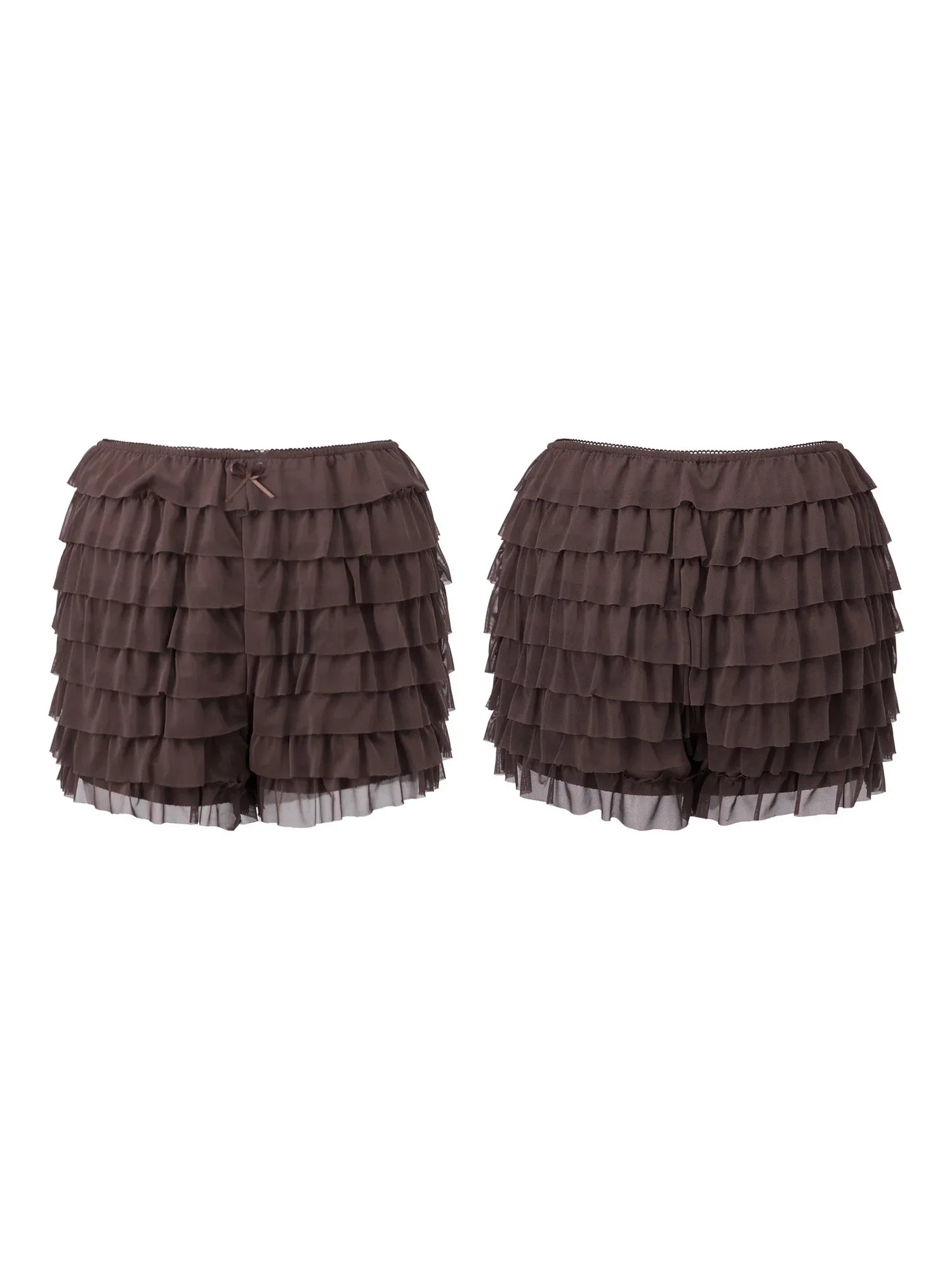 Women’s Layered Ruffle Bloomers Fashion Low Waist Bow Front Solid Color Shorts Casual Summer Mini Shorts