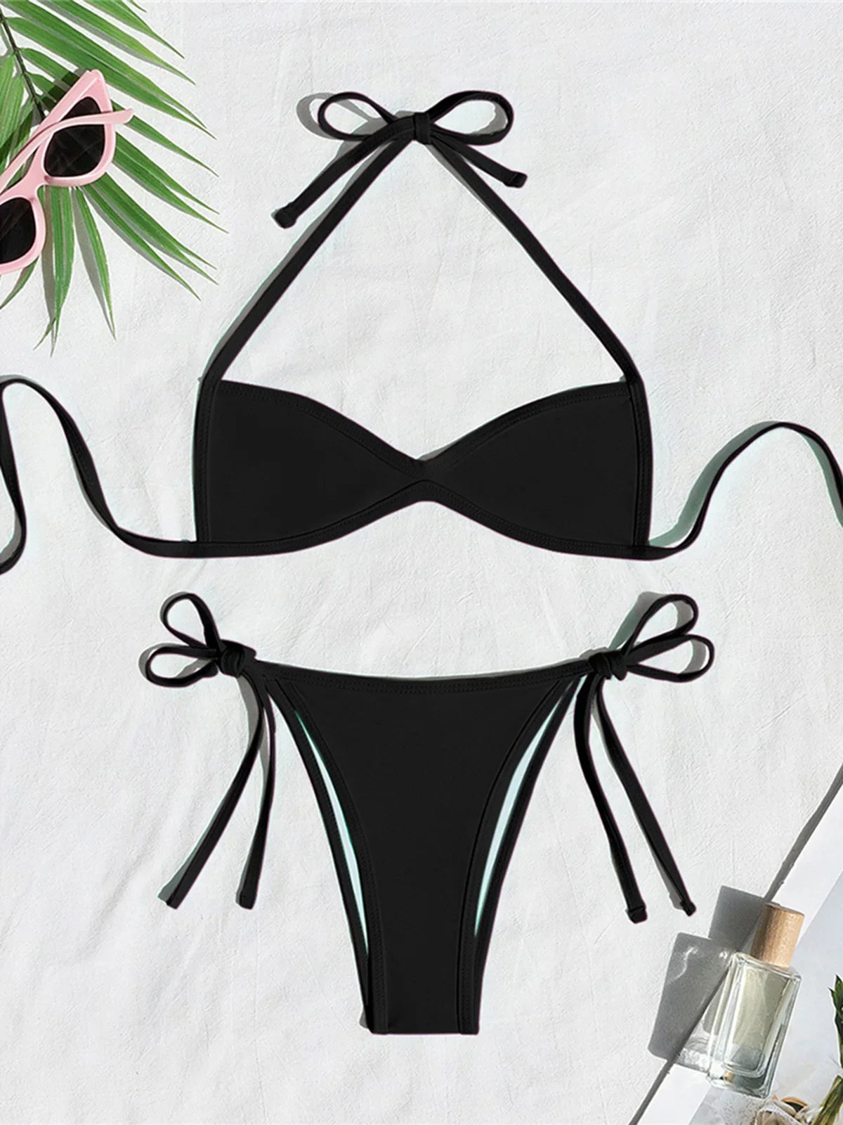 XS - L Halter High Leg Cut Bikini Female Swimsuit Women Swimwear Two-Pieces Bikini Set Strappy Bather Bathing Suit Swim V8276