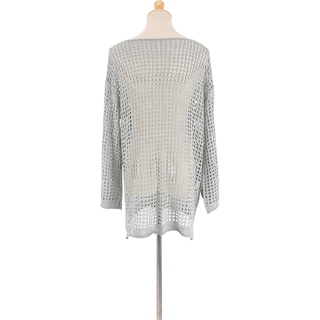 Long Sleeve Hollow Out Top Crochet Knitted Tunic Beach Cover Up Cover-ups Beach Dress Beach Wear Beachwear Female Women V4250