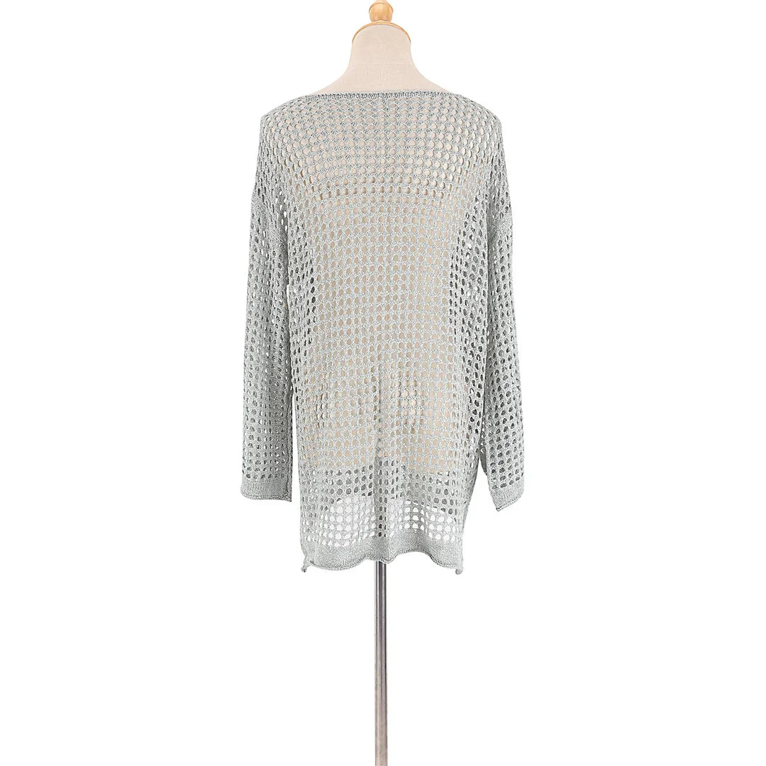 Long Sleeve Hollow Out Top Crochet Knitted Tunic Beach Cover Up Cover-ups Beach Dress Beach Wear Beachwear Female Women V4250