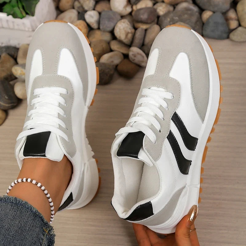 2026 Spring Stripe Thick Sole Sneakers Women Comfortable Anti Slip Platform Sport Sneakers Woman Casual Lace Up Running Shoes