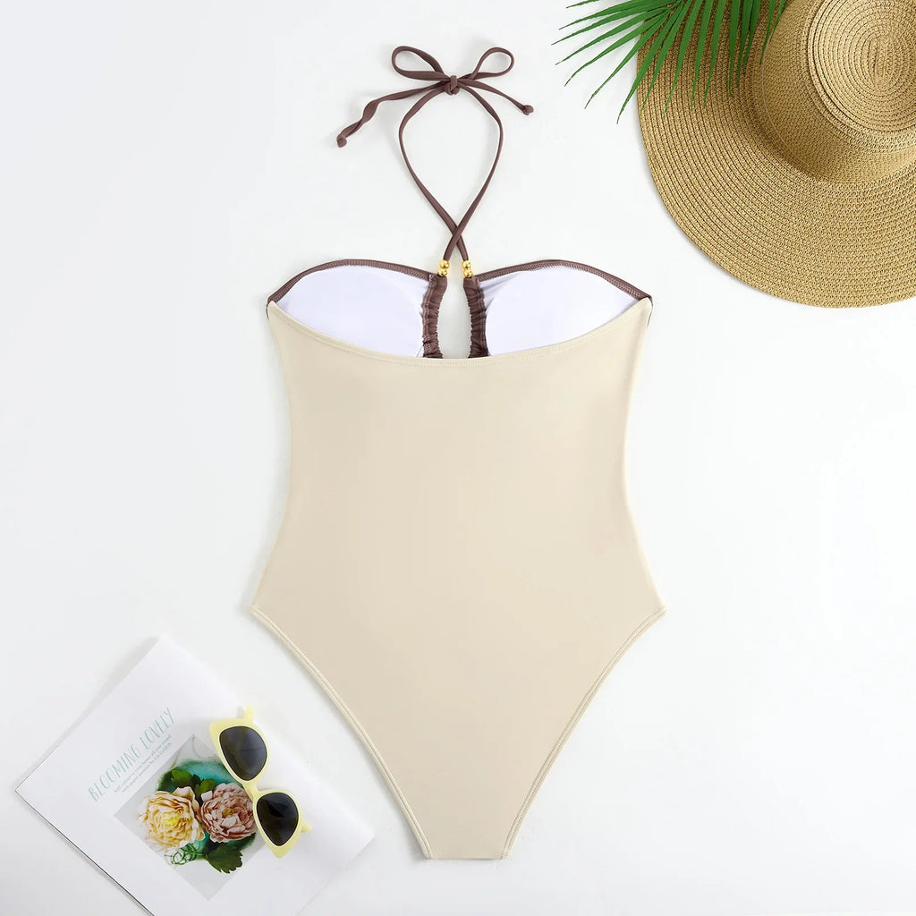 Cut Out One Piece Swimsuit with Skirt 2025 Women Hollowen Swimwear Monokini Patchwork Bodysuit Female Bathing Suit Beach Wear