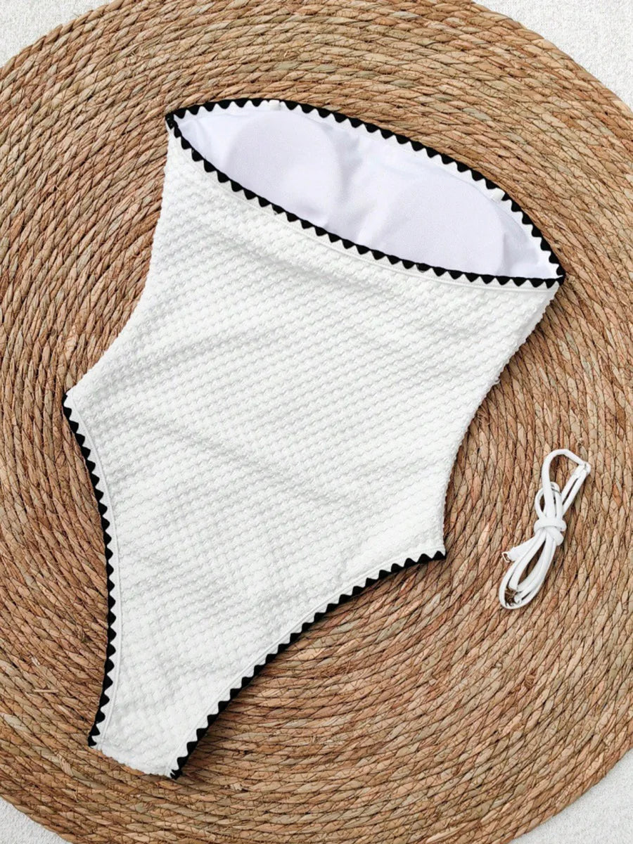 S - XXL  Splicing Wrinkled Bandeau One Piece Swimsuit Women Swimwear Female Slim Monokini High Cut Bathing Suit Swim Beachwear