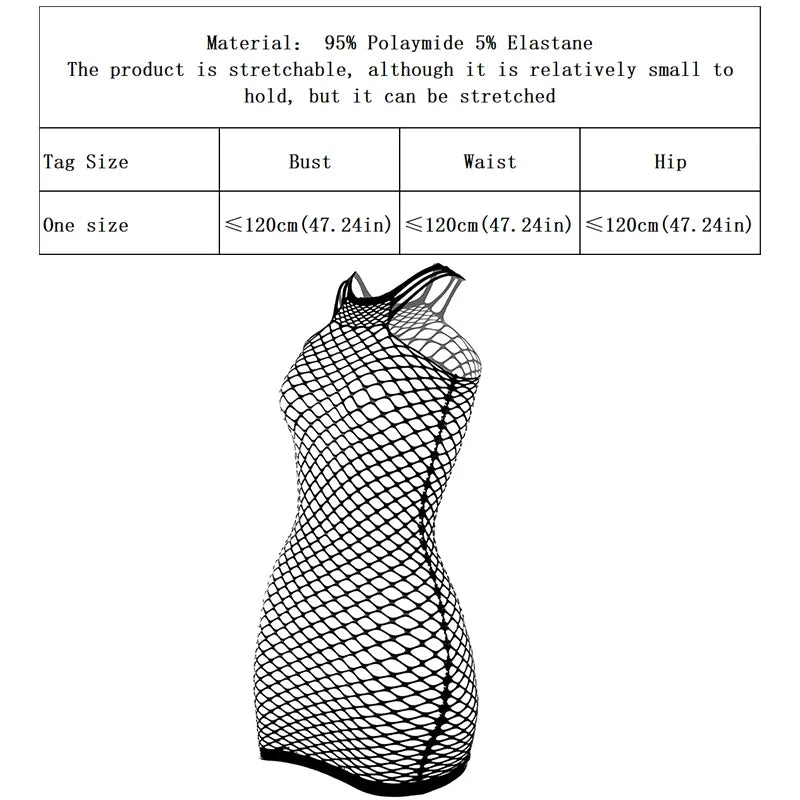 Fishnet Women Sexy Beach Cover Up Dress Women Stretch See Through Sleeveless without Bikini Swimsuit Cover up Mini Beachwea