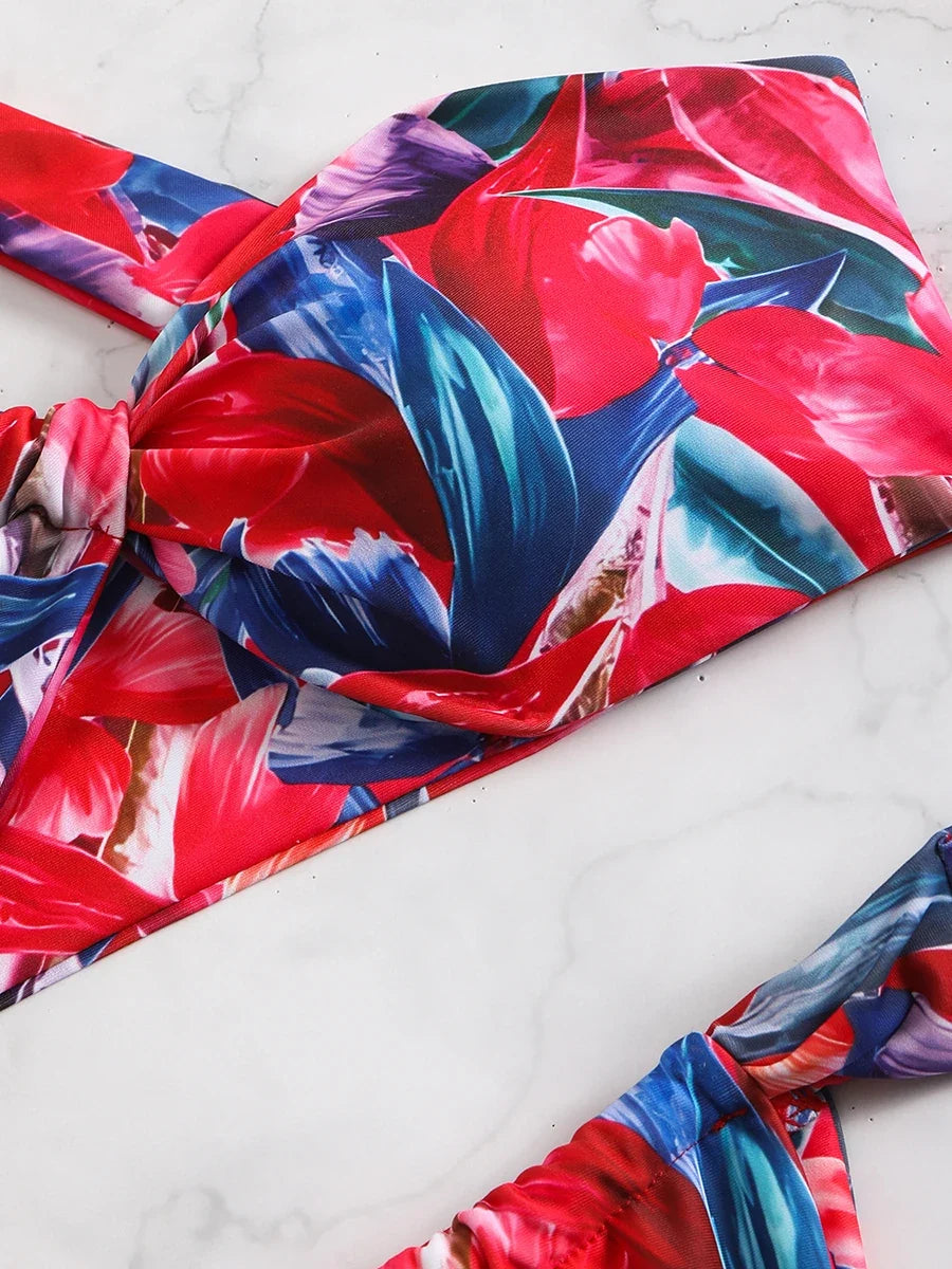 2025 Printed One Shoulder Bikini Women Sexy Swimwear Female Thong Swimsuit Bathers Bathing Swimming Swim Suit Beachwear Summer