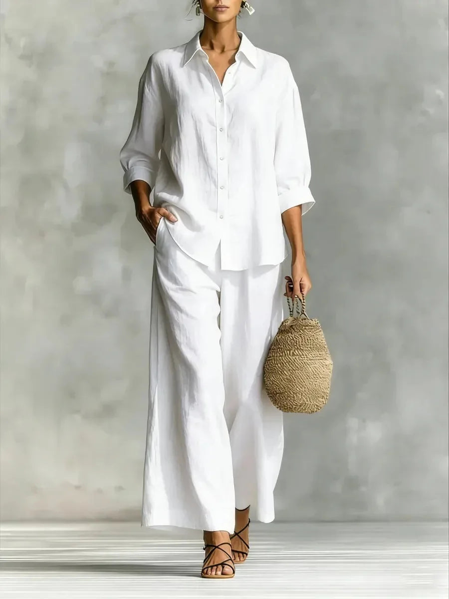 2026 spring and summer women's suit cotton and linen wide-leg pants suit