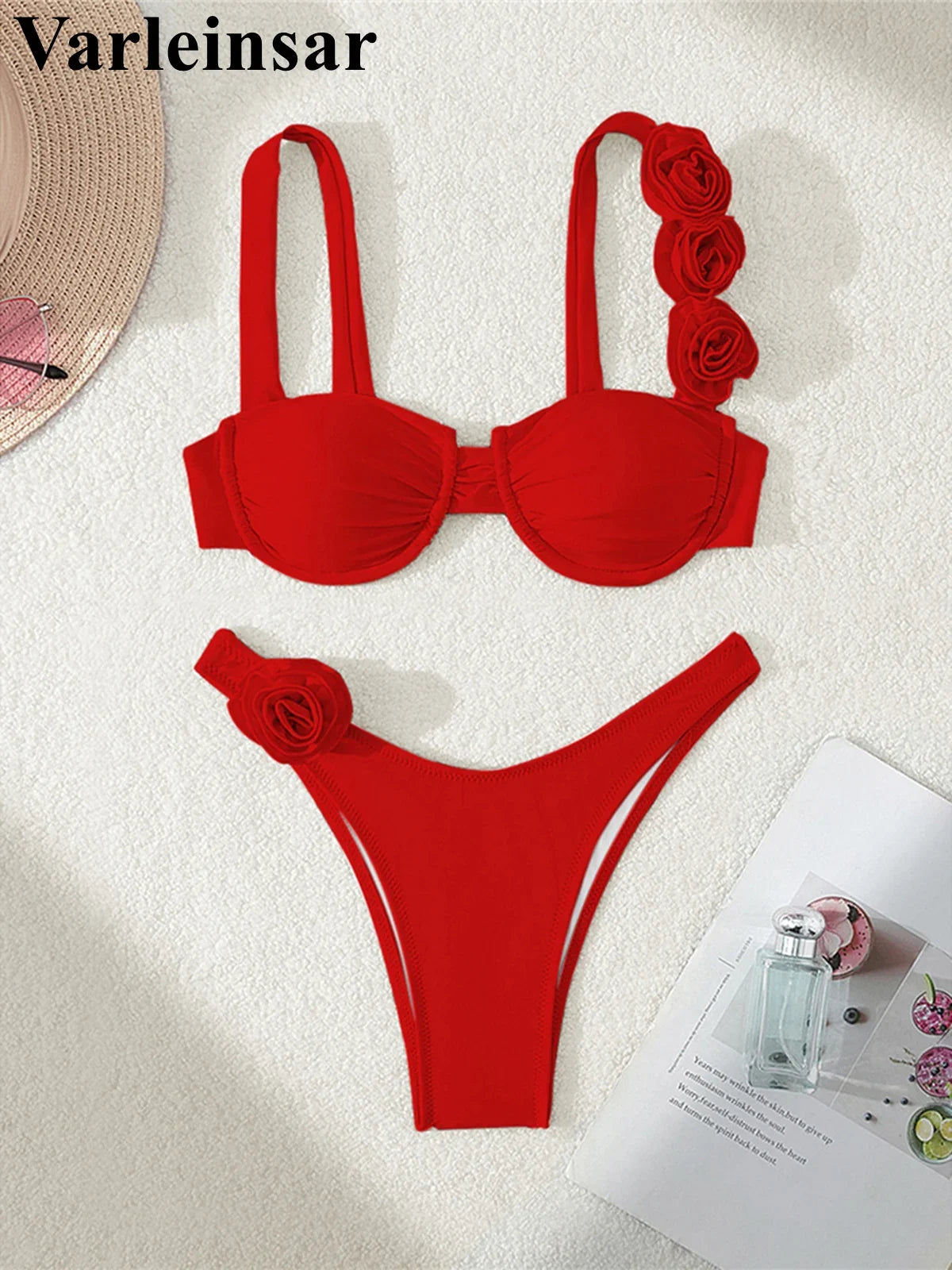 Sexy 3D Flowers Underwired Bikini Women Swimwear Female Swimsuit Two-Pieces Bikini Set Brazilian Bather Bathing Suit Swim V7970