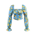 French Vacation Style Casual Sky Blue Lemon Print Short Shirt For Woman Pure Desire Elegant For Women Square Neck Summer WTGS